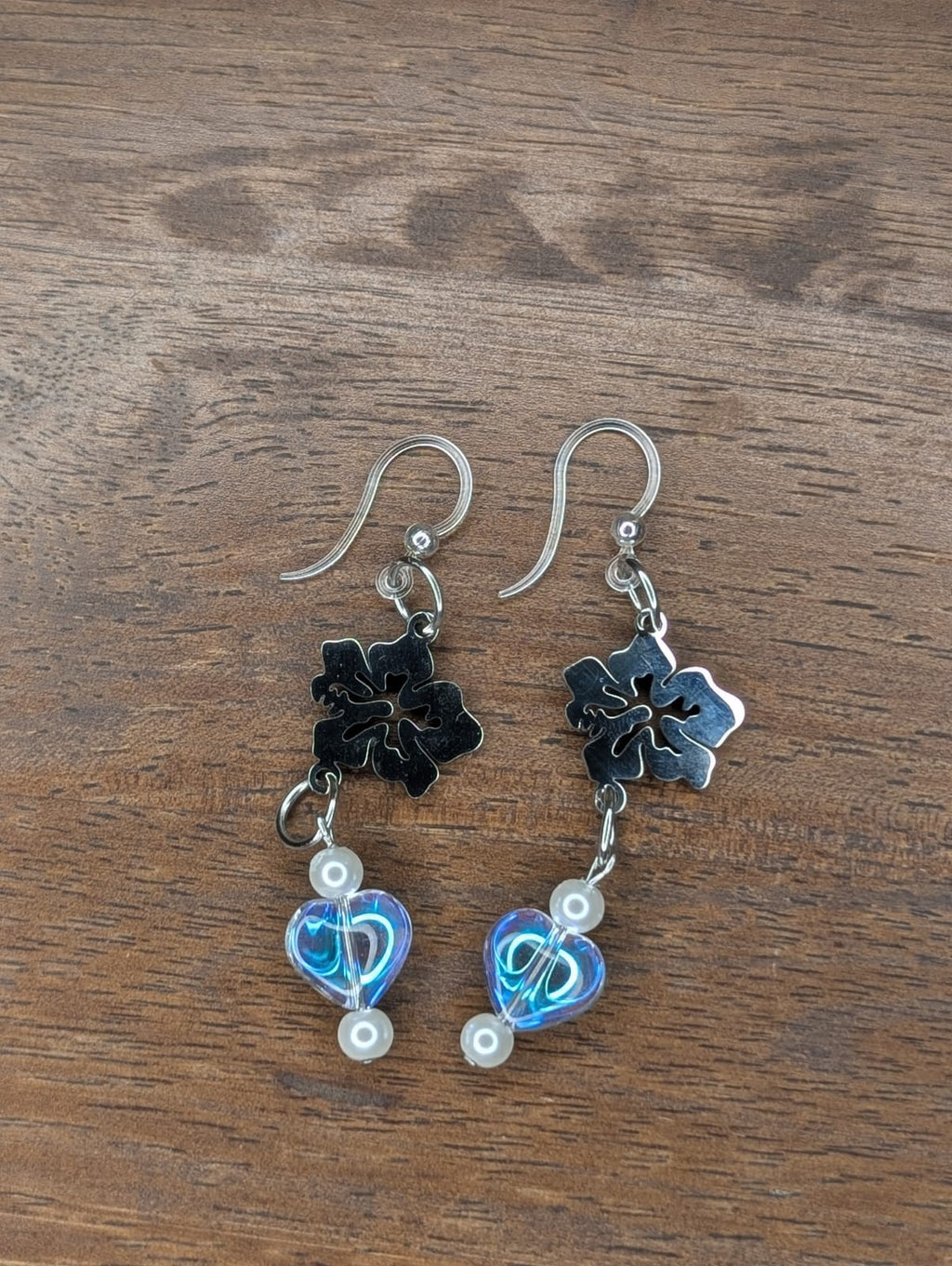 Silver Stainless Steel "Flor de Maga" Crystal Heart Earrings