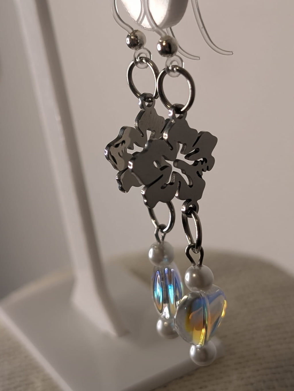 Silver Stainless Steel "Flor de Maga" Crystal Heart Earrings