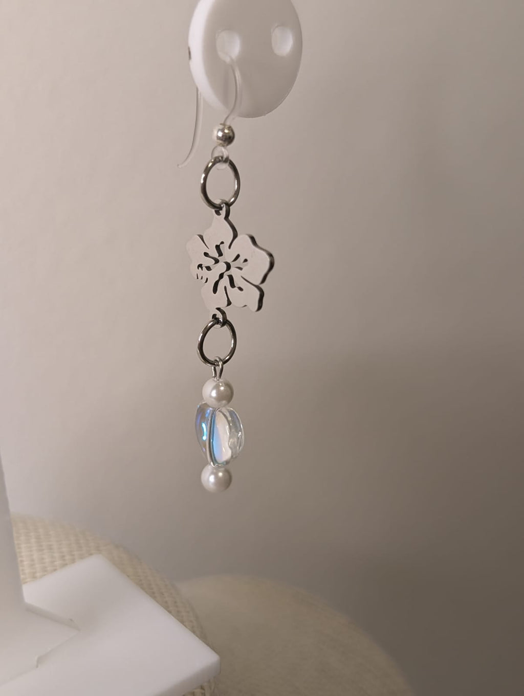 Silver Stainless Steel "Flor de Maga" Crystal Heart Earrings