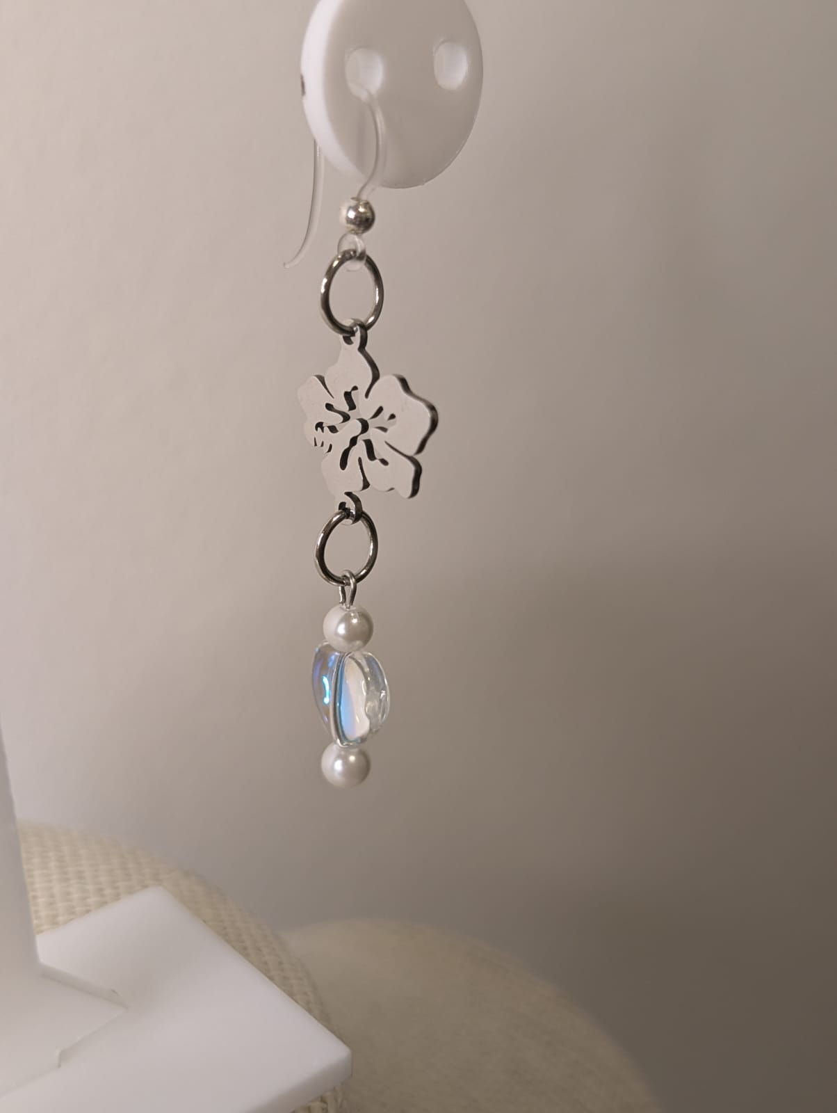 Silver Stainless Steel "Flor de Maga" Crystal Heart Earrings