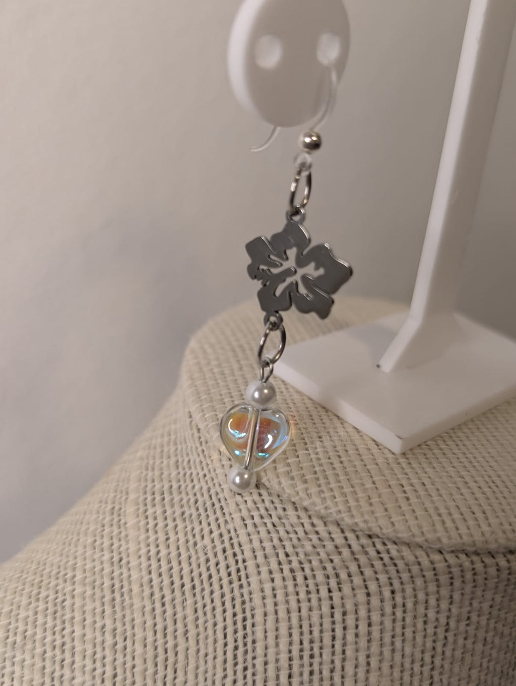 Silver Stainless Steel "Flor de Maga" Crystal Heart Earrings