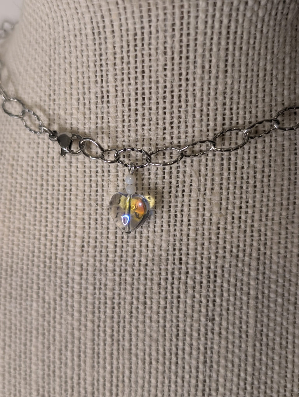 Silver Stainless Steel "Flor de Maga" Hammered Link Necklace