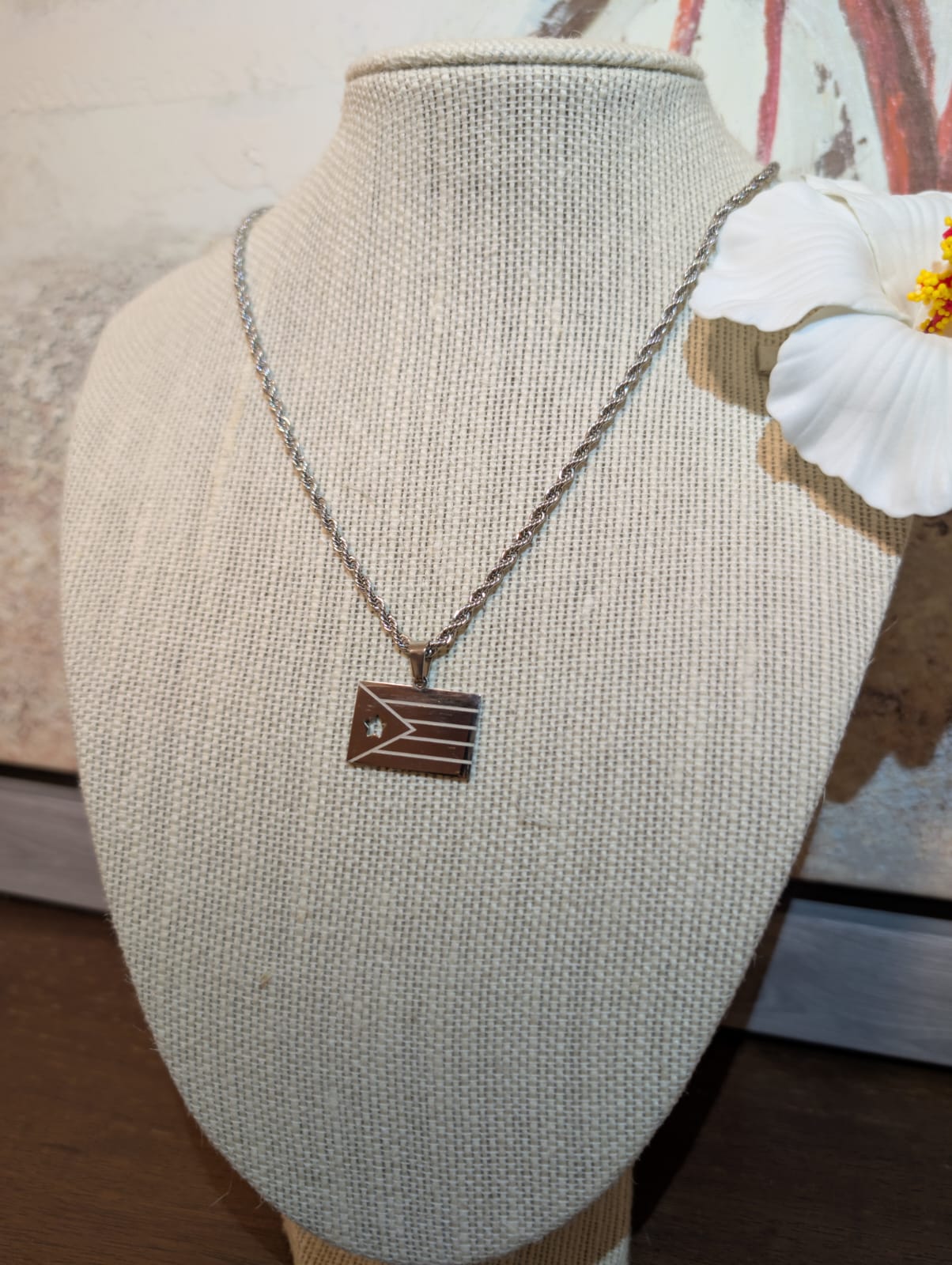 Stainless Steel Puerto Rico Flag Necklaces