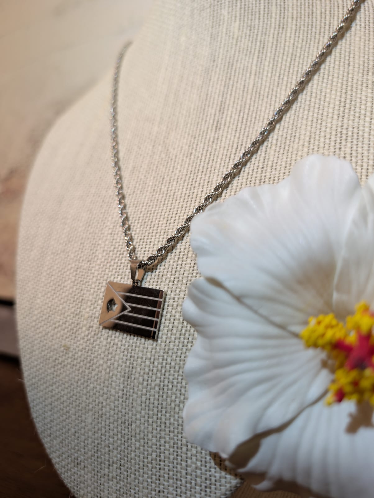 Stainless Steel Puerto Rico Flag Necklaces