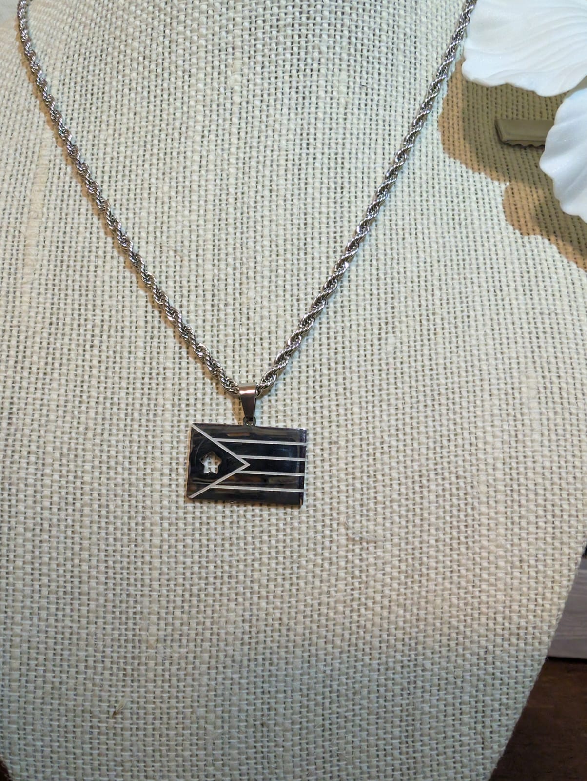 Stainless Steel Puerto Rico Flag Necklaces