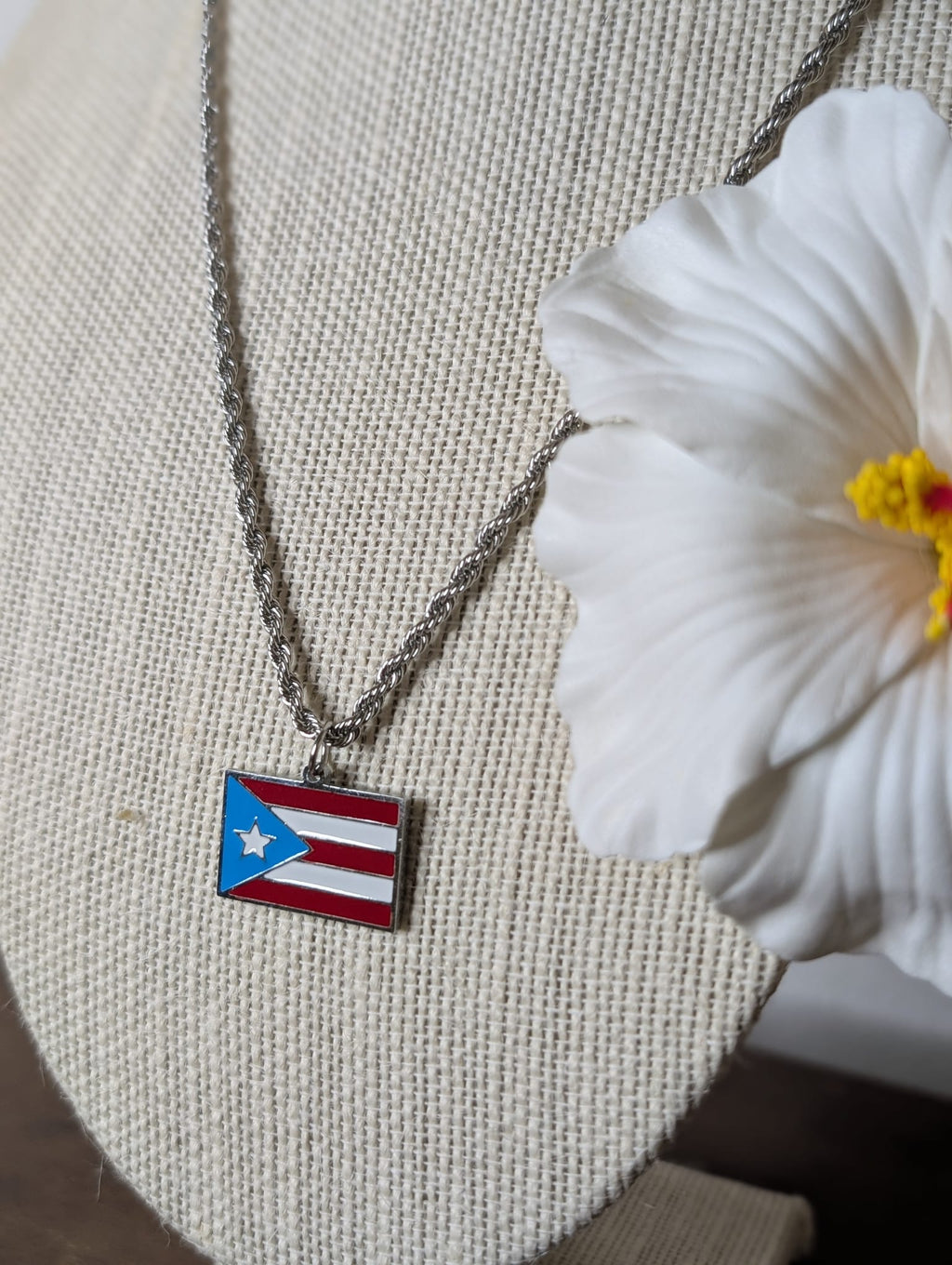 Stainless Steel Colored Puerto Rico Flag Necklaces