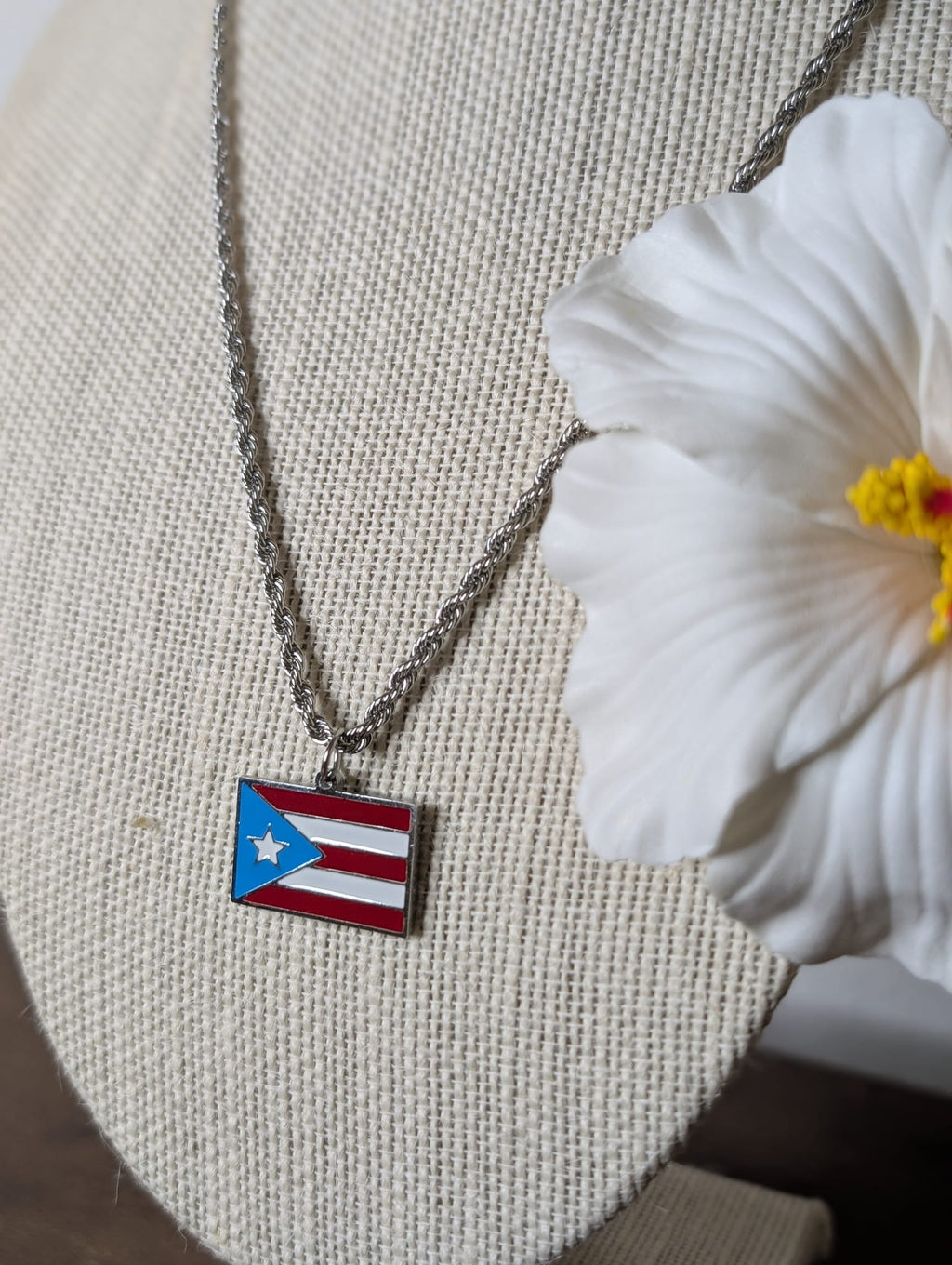 Stainless Steel Colored Puerto Rico Flag Necklaces