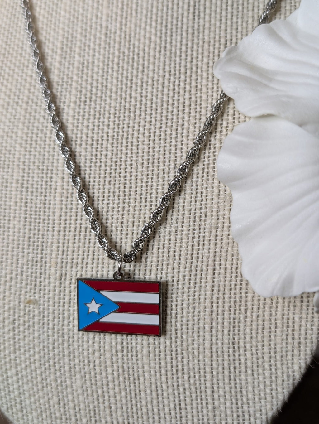 Stainless Steel Colored Puerto Rico Flag Necklaces