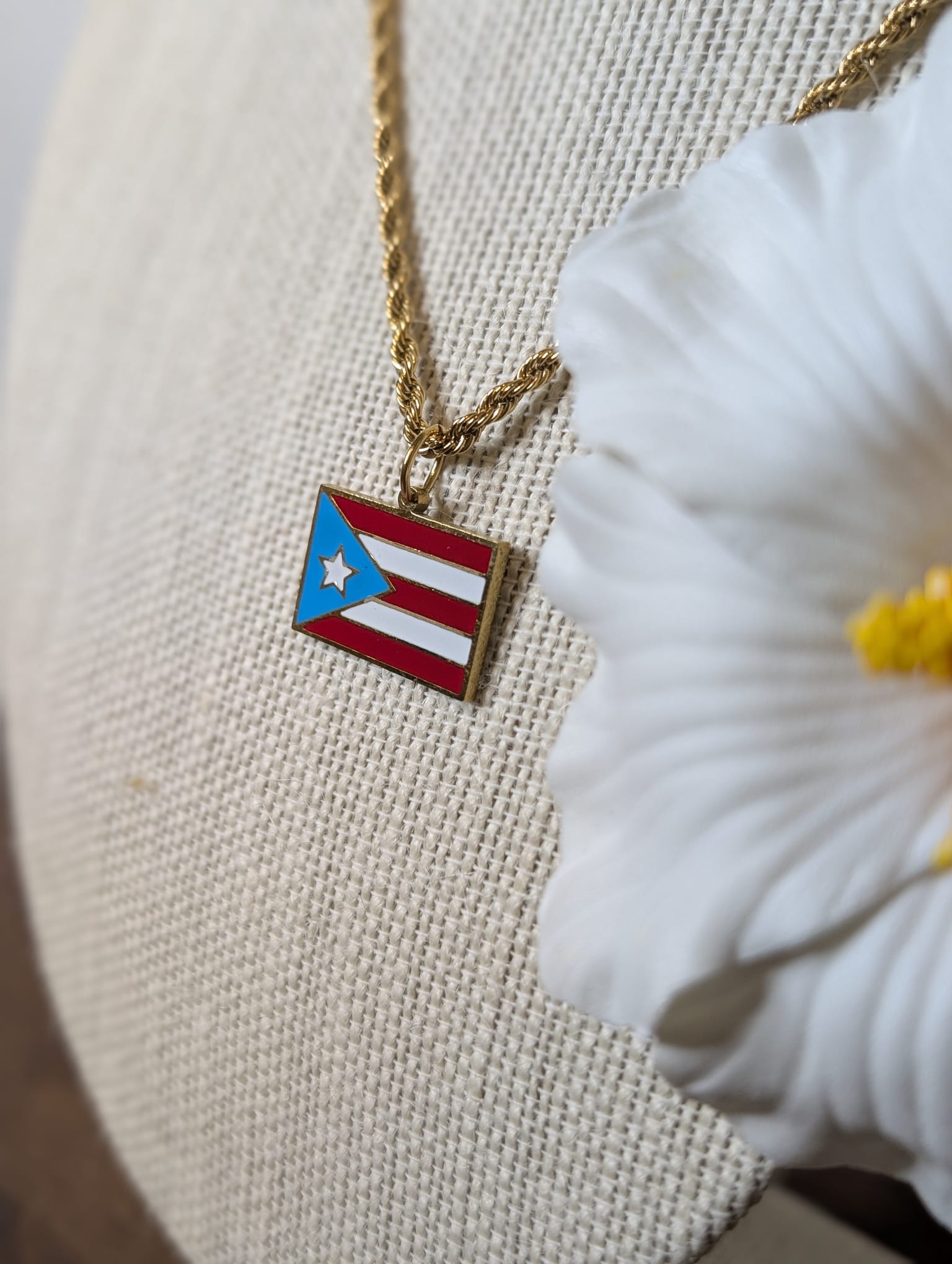 Stainless Steel Colored Puerto Rico Flag Necklaces