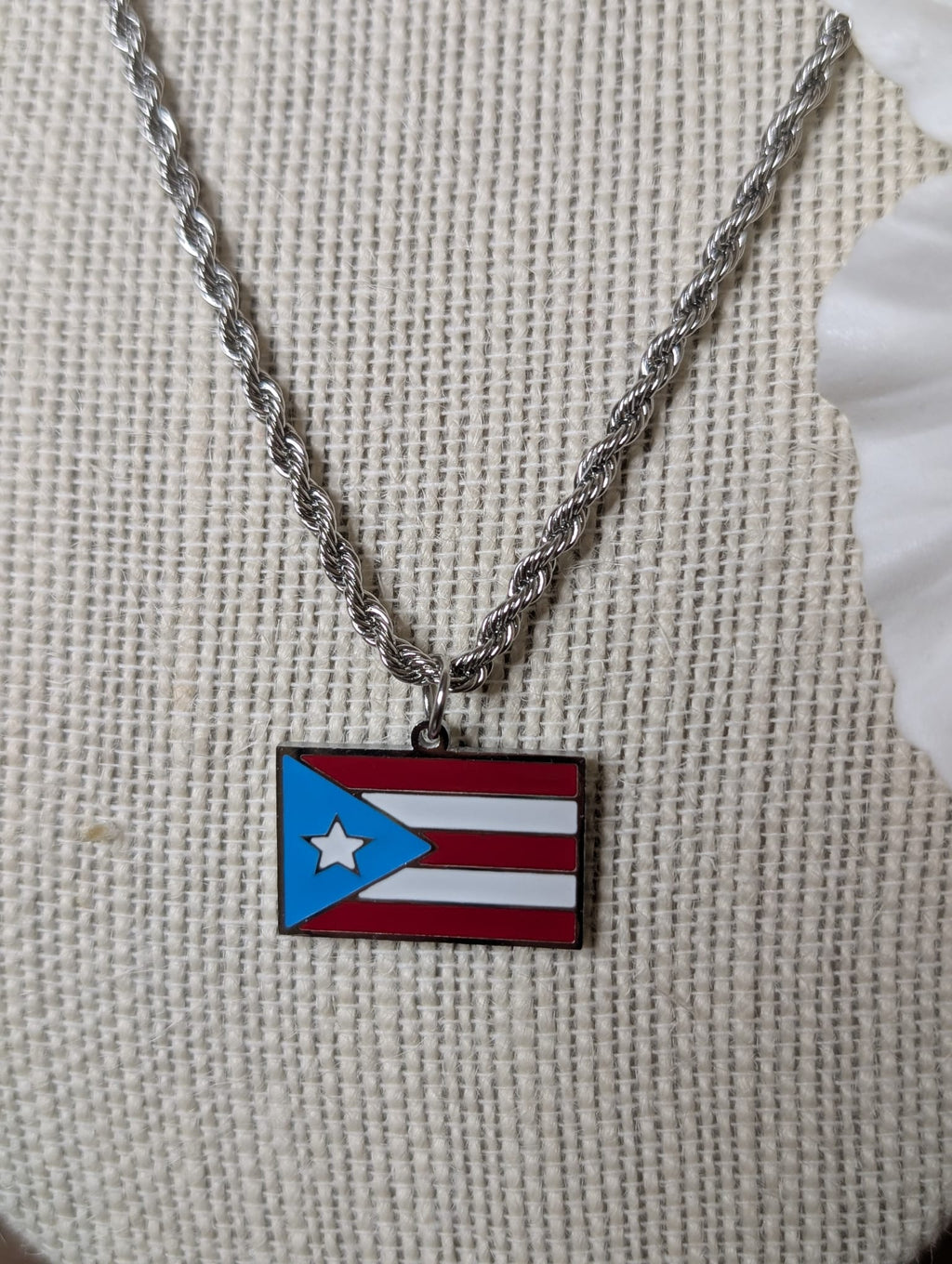 Stainless Steel Colored Puerto Rico Flag Necklaces