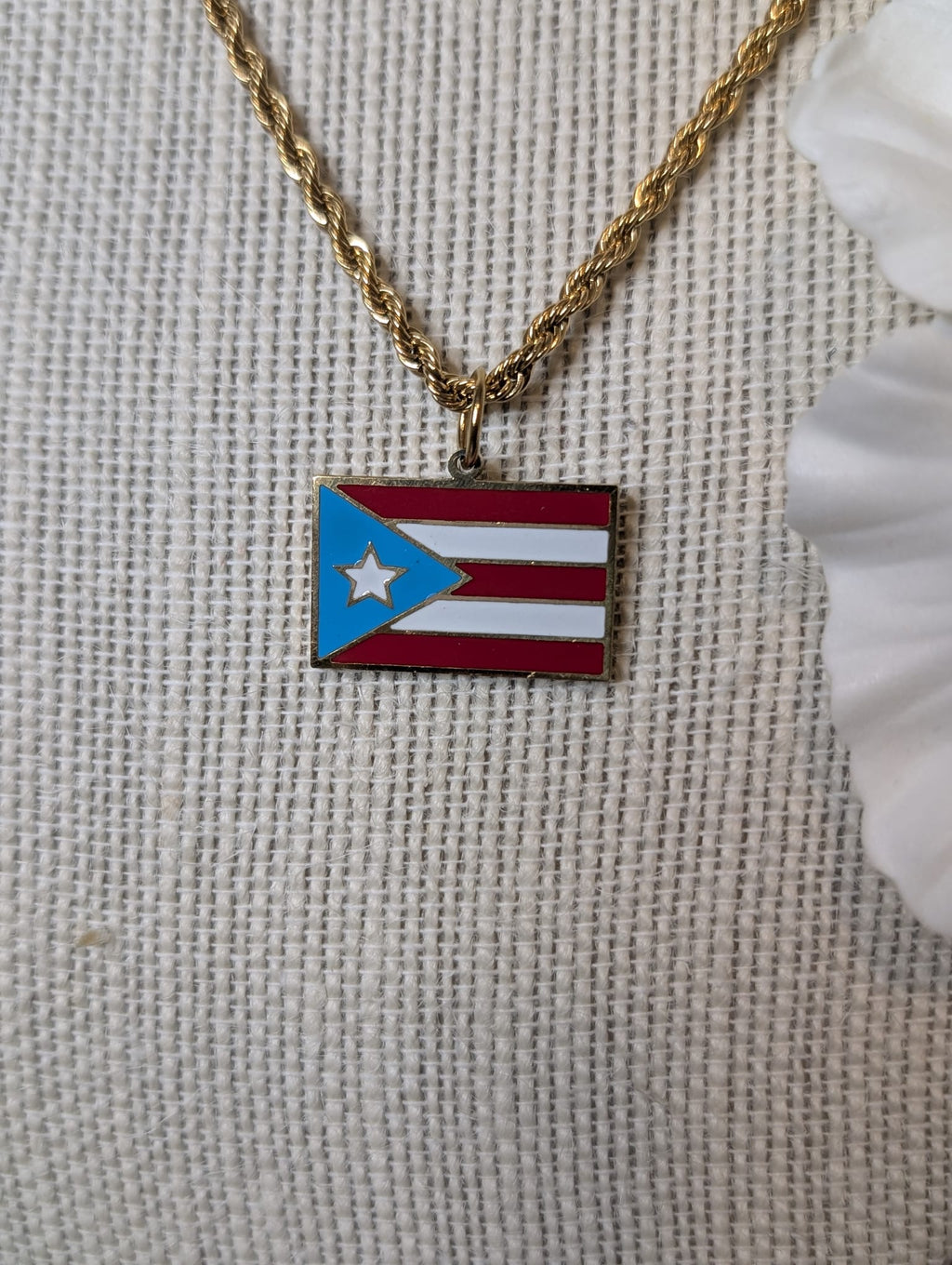 Stainless Steel Colored Puerto Rico Flag Necklaces
