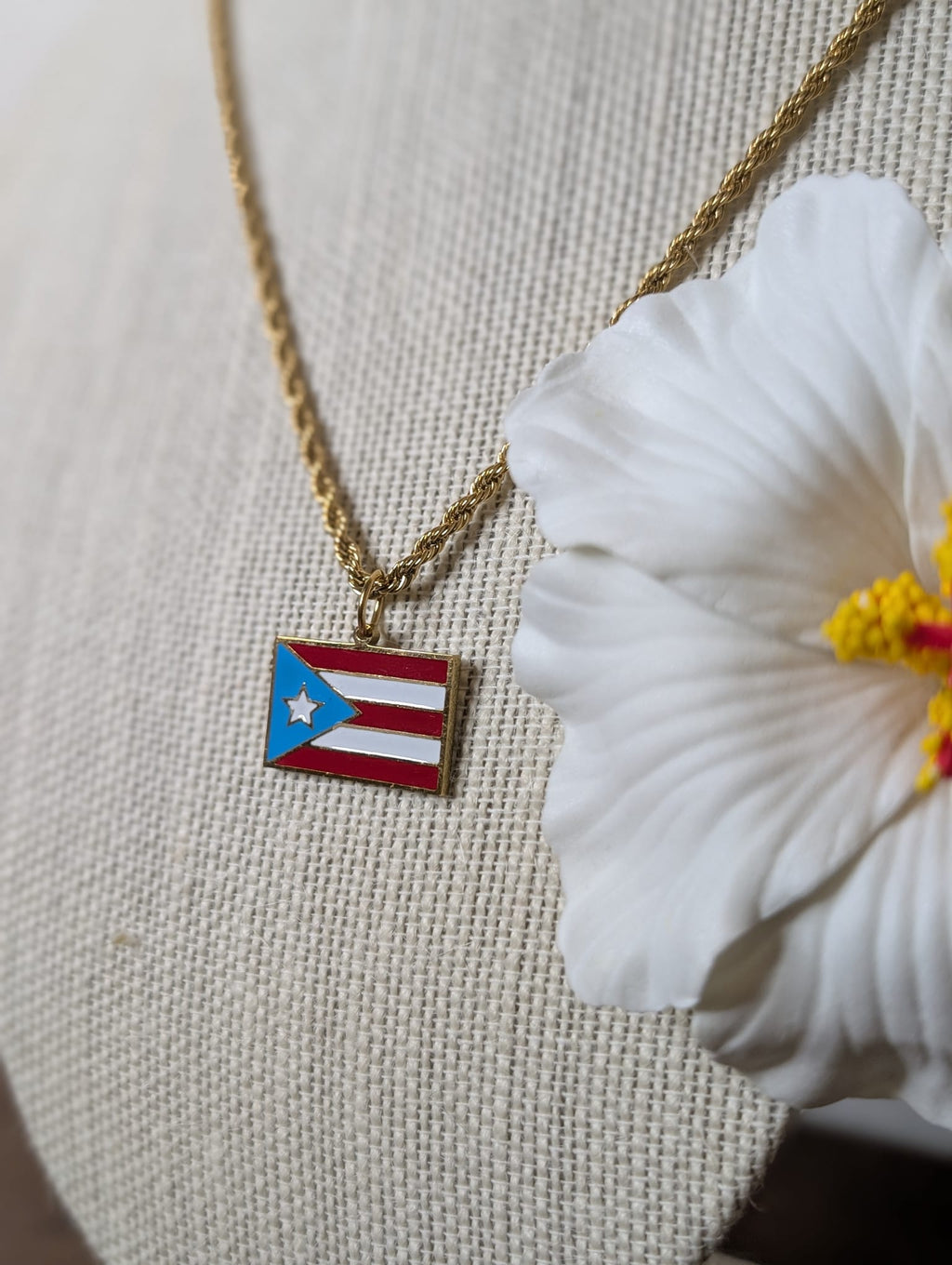 Stainless Steel Colored Puerto Rico Flag Necklaces
