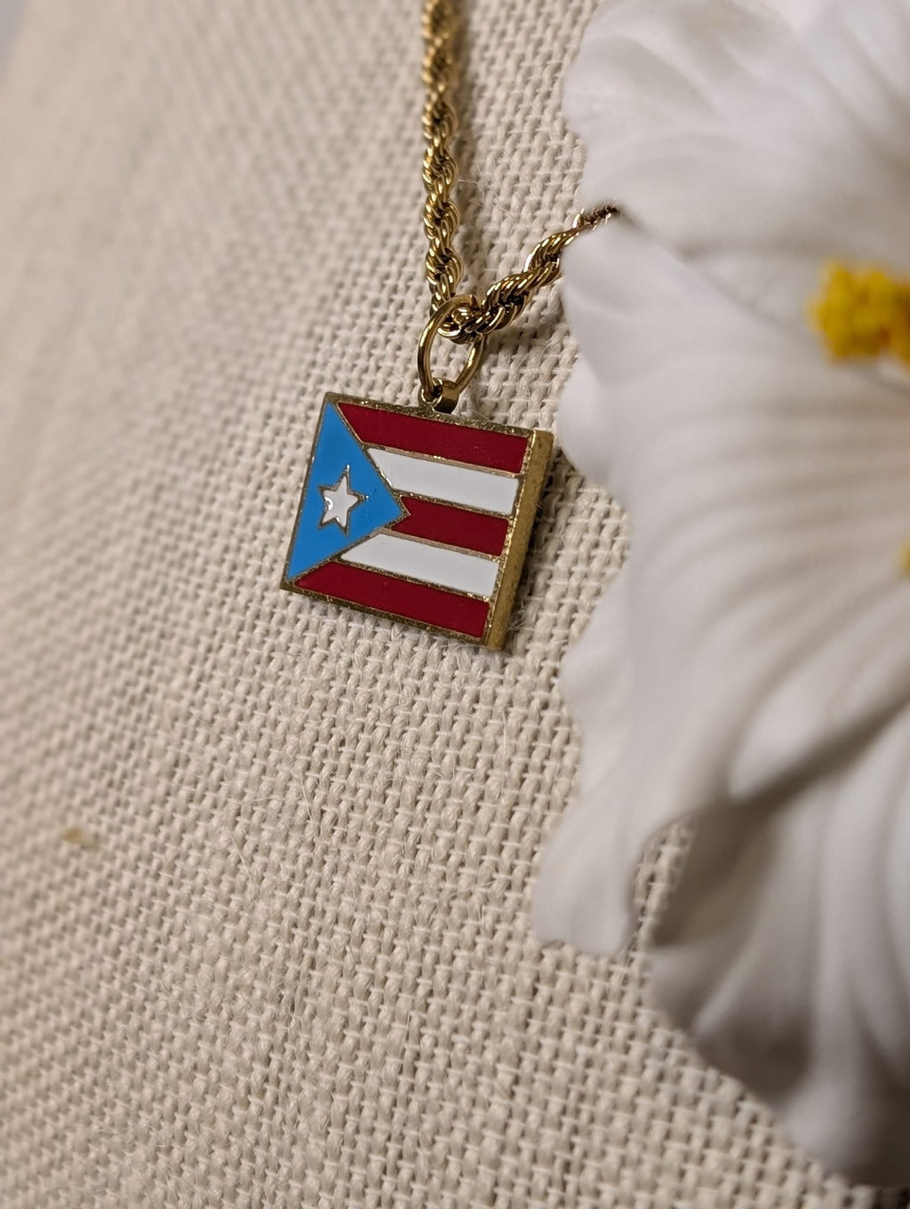 Stainless Steel Colored Puerto Rico Flag Necklaces