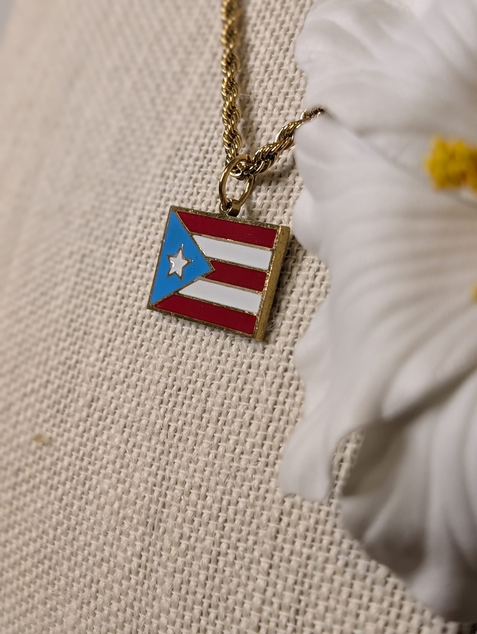Stainless Steel Colored Puerto Rico Flag Necklaces