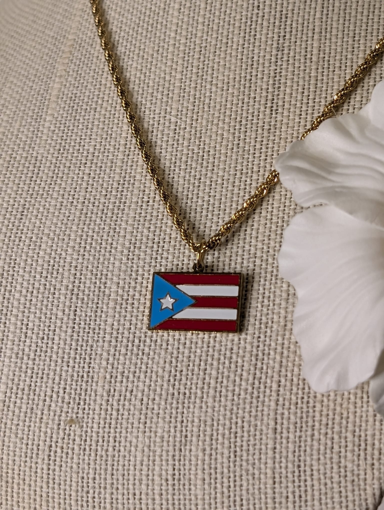 Stainless Steel Colored Puerto Rico Flag Necklaces
